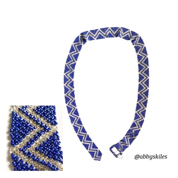 Handmade Accessories - African Hand-Beaded Belt Navy & Silver Fits Most Sized Art To Wear